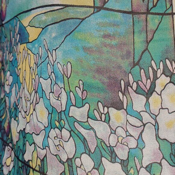 'PAST TIMES' Oblong Scarf 100% Silk Stained Glass, Iris, Morning Glory, etc - Picture 11 of 12